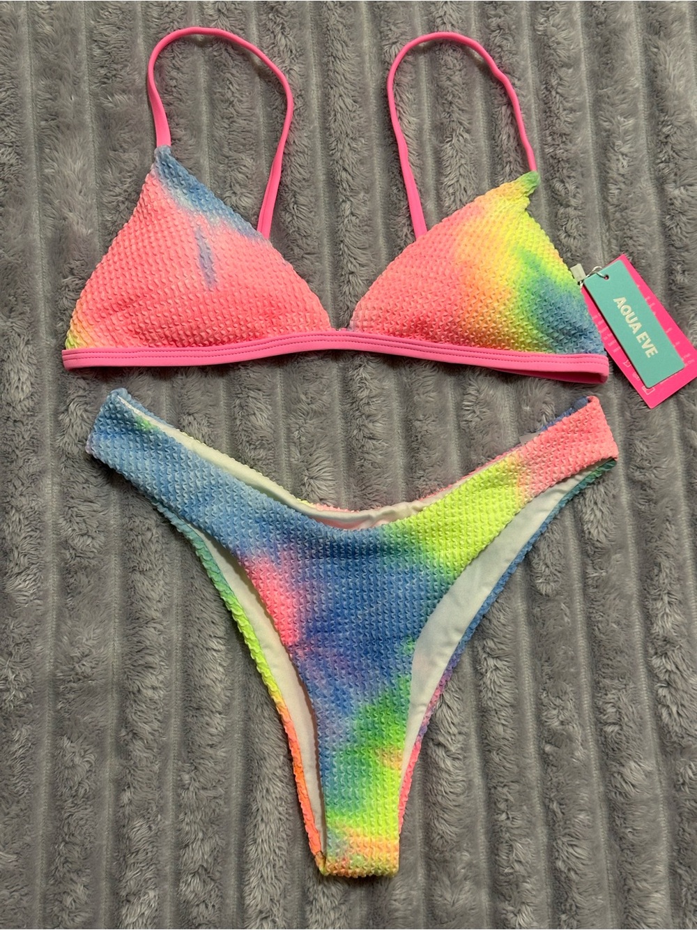 AQUA Eve Tie-Dye Bikini Set — Rainbow Textured — Size Small - Picture 3 of 5
